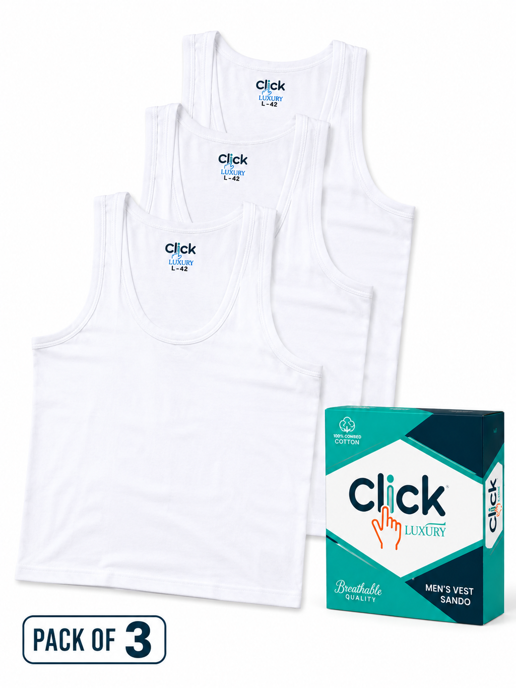 Pack of 3 Vest | 100% Combed Cotton | Everyday Undershirt