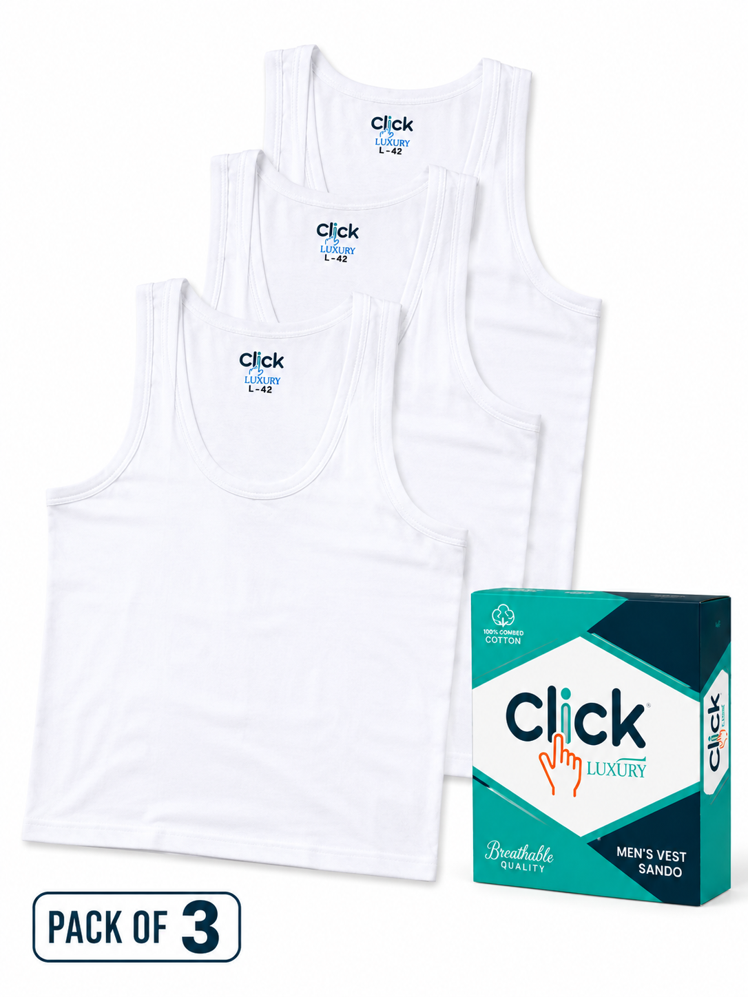 Pack of 3 Vest | 100% Combed Cotton | Everyday Undershirt